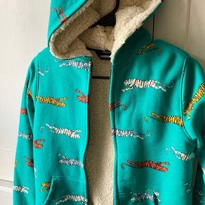 Lands End Kids Tiger Print Sherpa Lined Sweatshirt Size M (10-12)